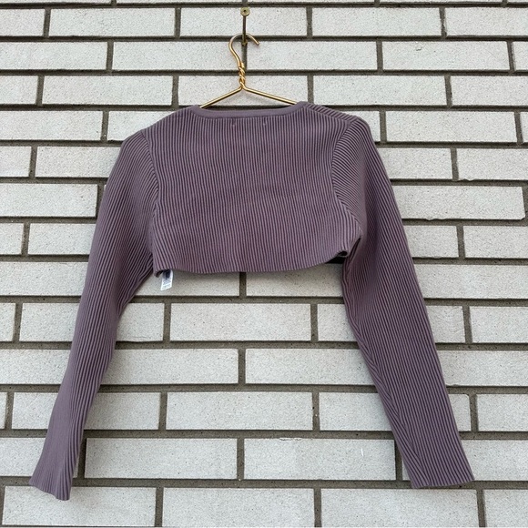 NWT Re_Styld Women's Purple Ribbed Long Sleeves Crew Neck Crop Sweater Top - Picture 10 of 10
